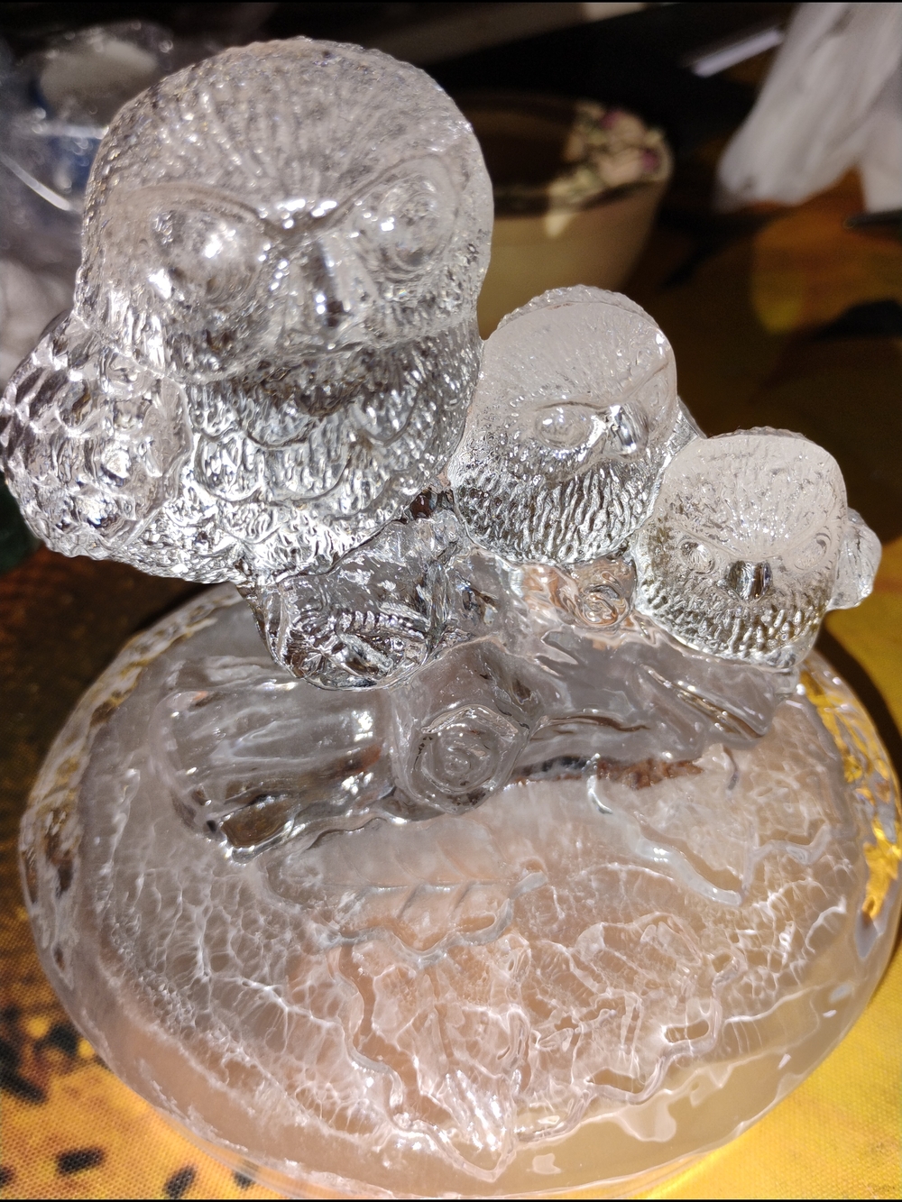 Clear Glass Owl Family Sculpture - Home Art